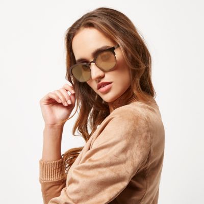 Brown metal clubmaster-style sunglasses